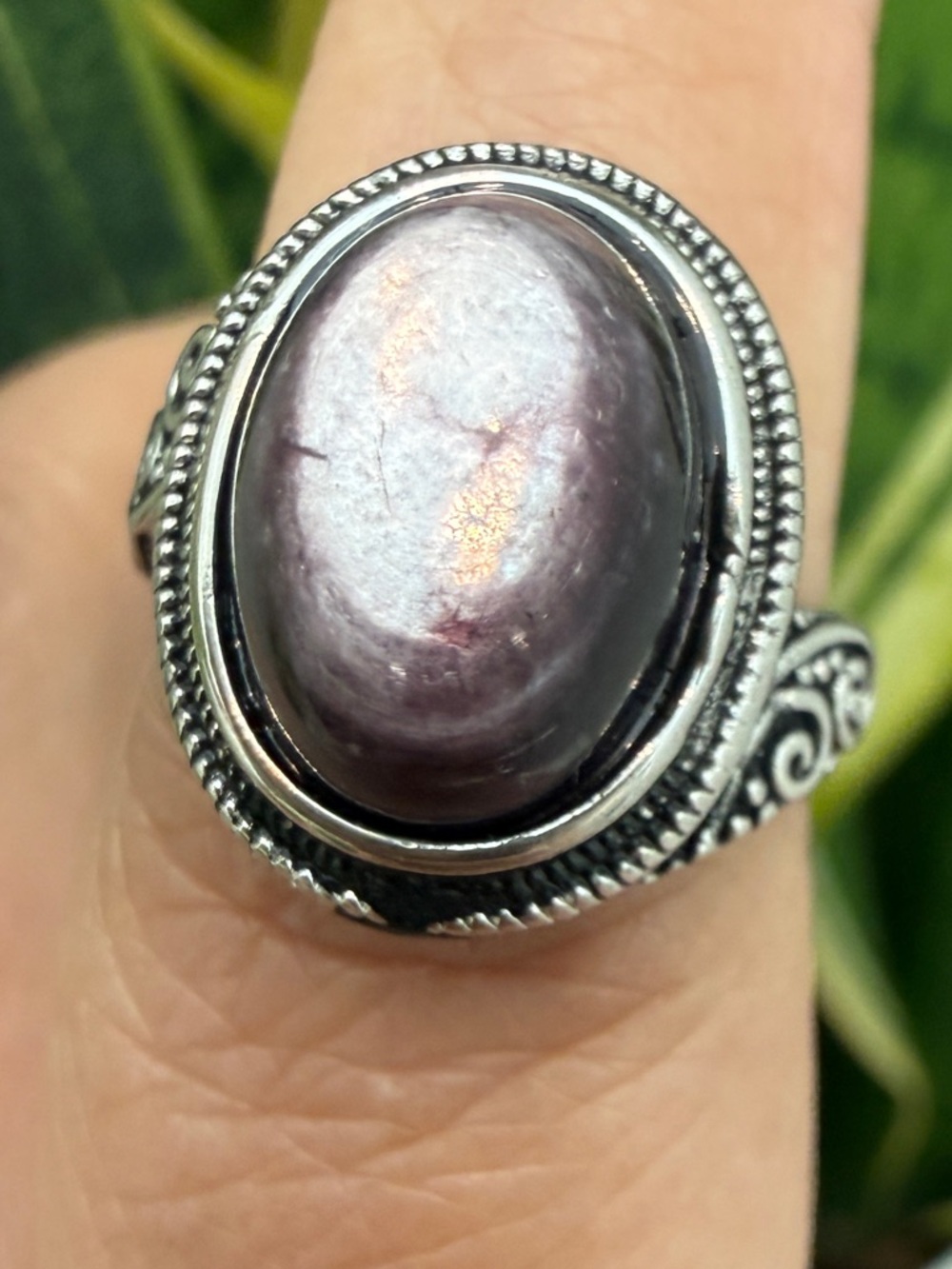 Antique Style Lepidolite Ring | Purple Mica Copper Adj Bohemian Victorian